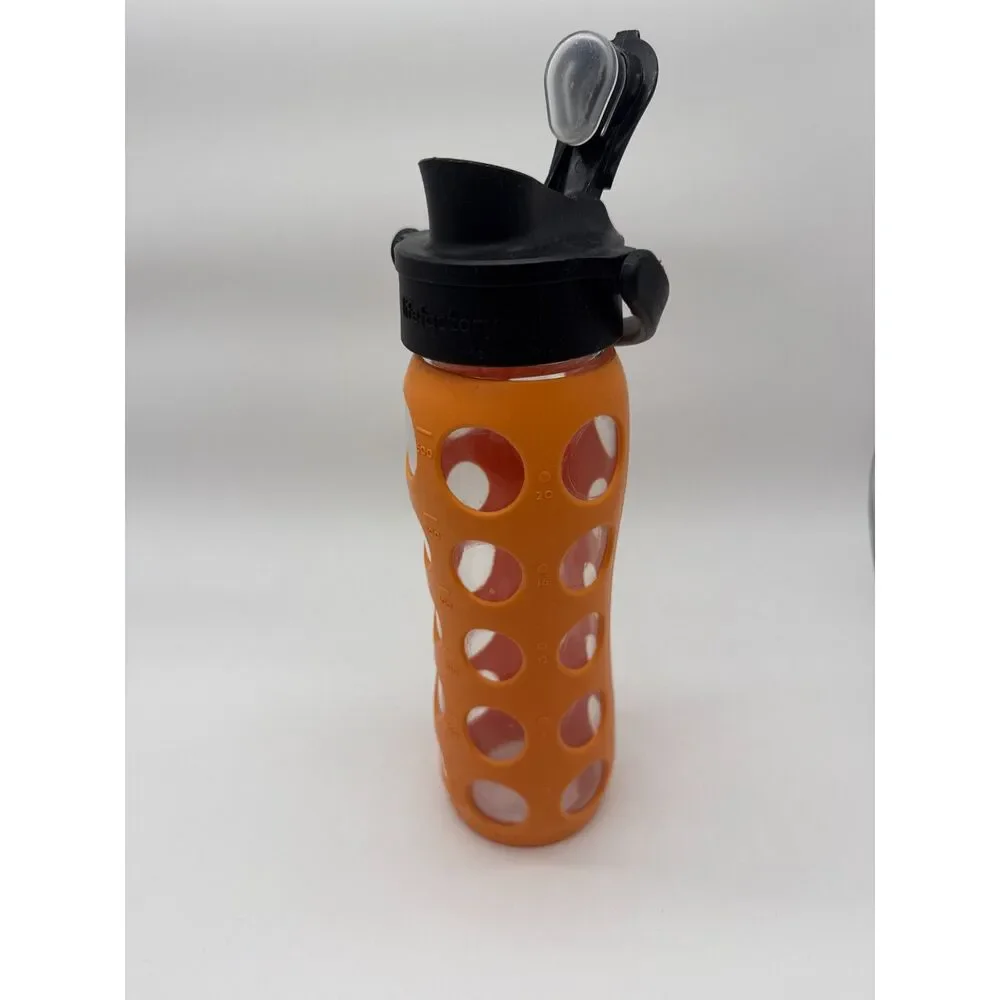 Life Factory Glass Water Bottle with Chug Silicone Sleeve Cap 24oz Orange Black - Picture 2 of 3